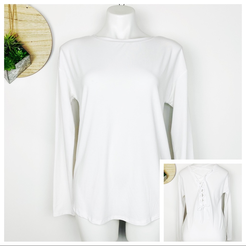 Gap White Lace up back Long Sleeve Tee Small